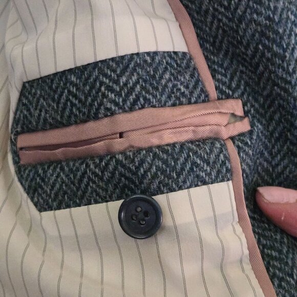 J.Crew Campbell Blue Herringbone Tweed Moon Wool Blazer Gold Button Size 0p - Picture 9 of 12